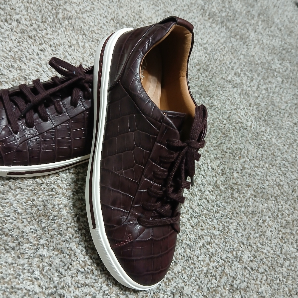 Clarks Women's Derby‎ Brown Low-Top Leather Tennis Shoes Sneaekrs  9 - Picture 12 of 14